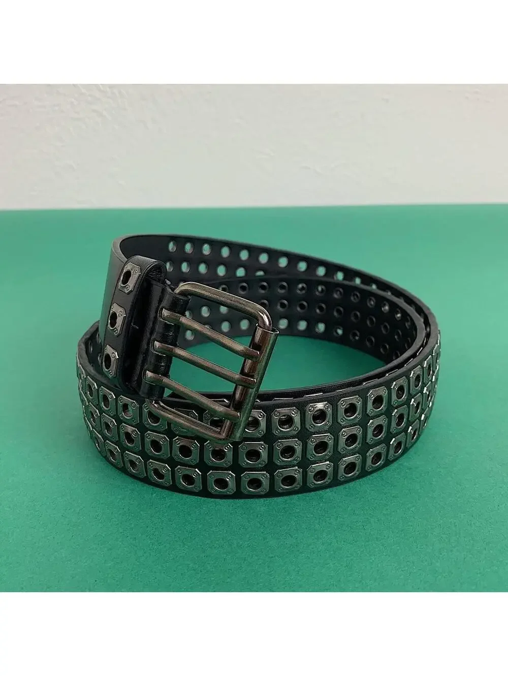 Cyber Y2K Style Dark Silver Studded Belt Unisex
